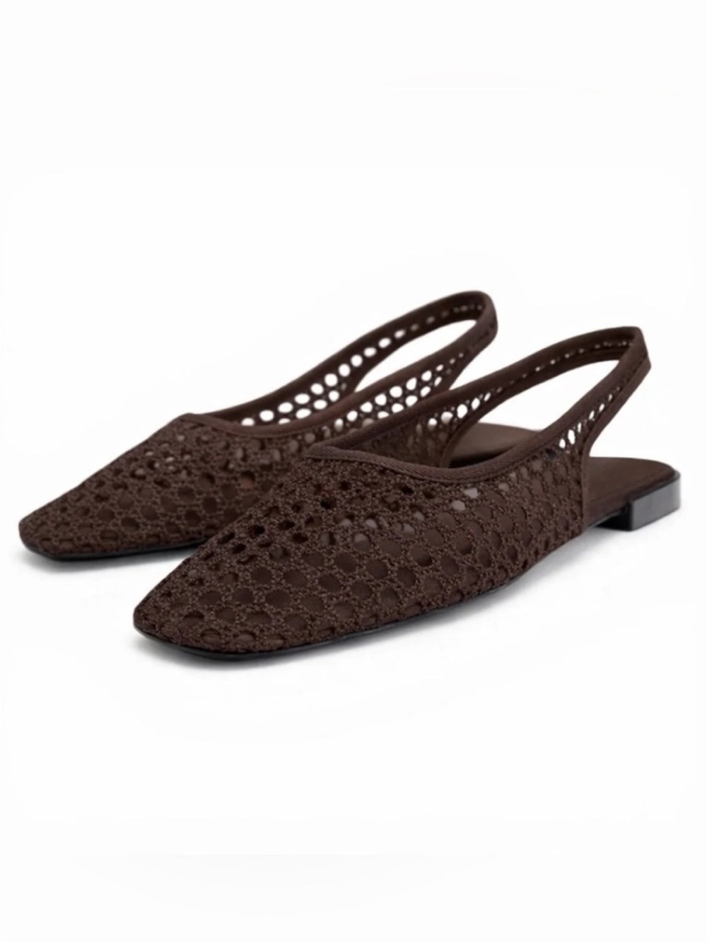 Zara NWOT Brown Crochet Woven Sling Back Ballet Flats
